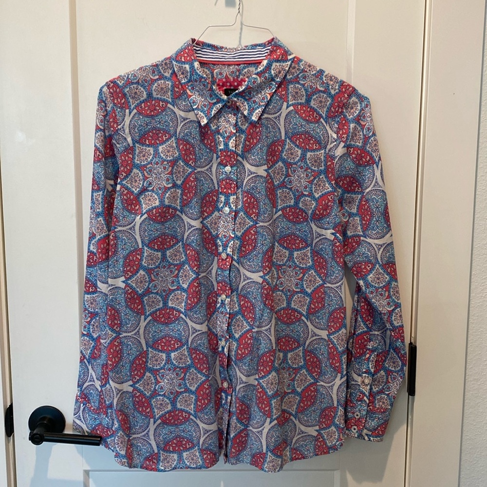 Talbots Ladies‎ Long Sleeve Blouse.  Pink and Light Blue Design.